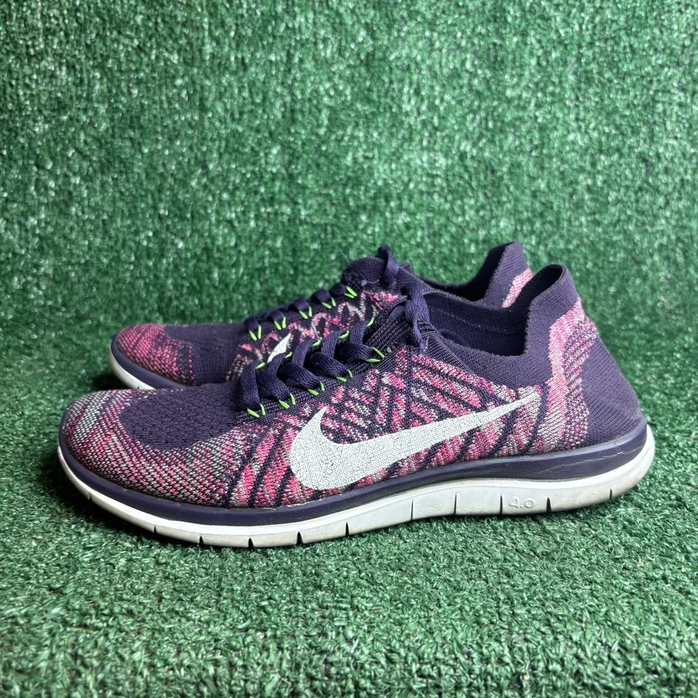 Nike Free 4.0 Flyknit Court 717076 Running Shoes Purple Pink Flash Women Size 8 - Picture 3 of 9